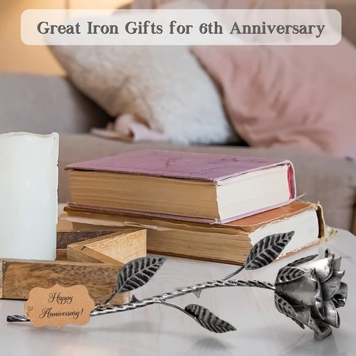 BESZONE Iron Gifts for 6th Anniversary Metal Rose Iron 6 Year Wedding Anniversary for Her Him Gift 11 Year 11th Everlasting Rose Steel Flower Handcrafted Love Stained Artwork