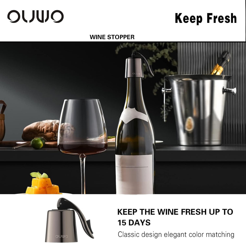 Wine Stopper Stainless Steel Wine Bottle Stoppers Plug with Silicone Wine Toppers Stopper Reusable Wine Cork Superior Leak-Proof Keeps Wine Fresh Best Gift Accessories Metalblack 2 pack