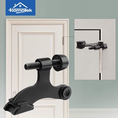 HOMOTEK Heavy Duty Adjustable Door Stopper - 2 Pack Black Hinge Pin Design | 2.5" x 1.75" with Rubber Bumpers