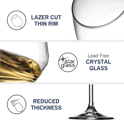 Bormioli Rocco Glass, Drinking Cup, Wine Glasses, 14 Ounces. Laser-Cut Rim For Wine Tasting, Elegant Party Drinking Glassware, Restaurant Quality