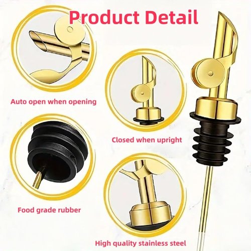 2 Pack Olive Oil Pour Spout,Stainless Steel Liquor Bottle Pourers,Auto Flip Liquor Dispenser Spout,Alcohol Pourer Spouts for Alcohol Wine Syrup Home Bar Accessories (Golden)