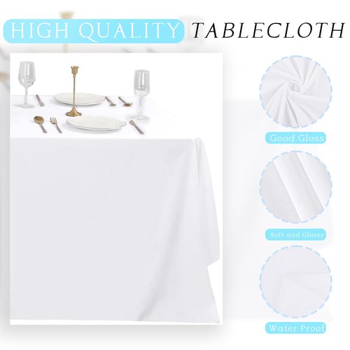 HASJOIN 10 Pack White Tablecloth 90x132 Inch Rectangle Tablecloth Rectangular Polyester Table Cloth Stain and Wrinkle Resistant Washable Fabric Table Covers for Wedding Parties