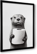 ILLBDR Bathroom Wall Art - Humorous Black and White Otter Canvas Print | Framed 8"x10" Decor