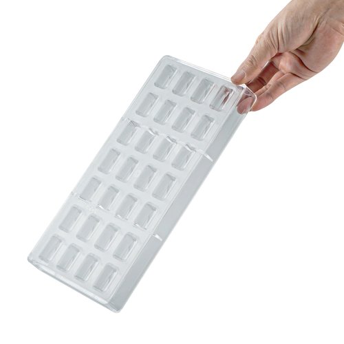 Restaurantware Pastry Tek 10.8 x 5.3 Inch Chocolate Shaping Molds 10 Freezable Candy Molds - 28 Cavities Wave Design Clear Polycarbonate Chocolate Molds Dishwashable Easy To Release
