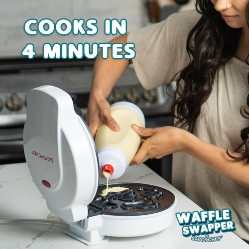 Waffle Maker for Kids with 15 Mini Shapes - Car, Truck, Farm Animals, Dinosaurs - Removable Plates for Easy Clean Up