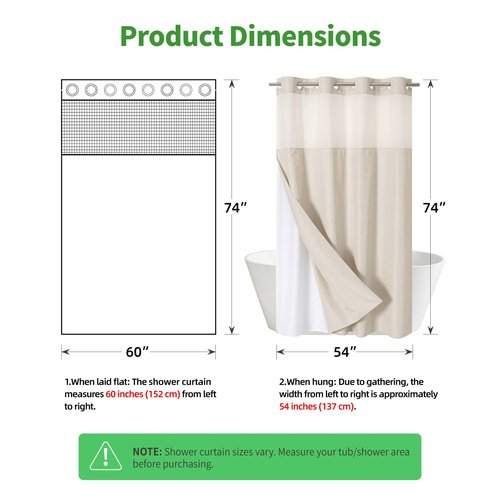 eachope Stall No Hooks Needed Linen Textured Shower Curtain with Snap-in Fabric Liner Set,Hotel Luxury Decor Shower Curtains for Bathroom,Waterproof & Washable,60Wx74H,Cream