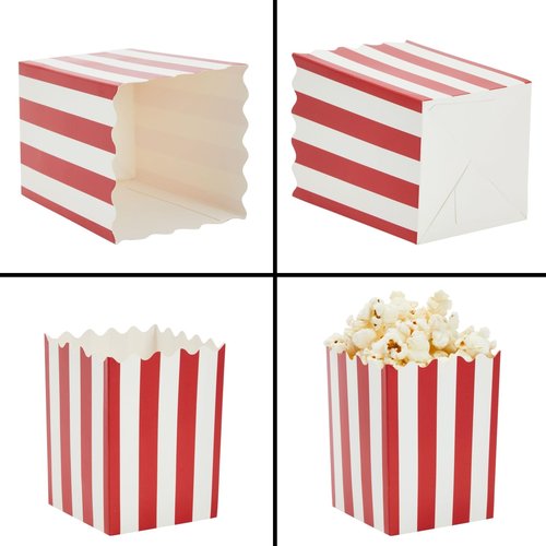 Juvale 200 Pack Red and White Mini Popcorn Boxes for Party, Bulk Disposable Popcorn Containers with Carnival Stripe Patterns for Movie Night Decorations (3 x 4 In)