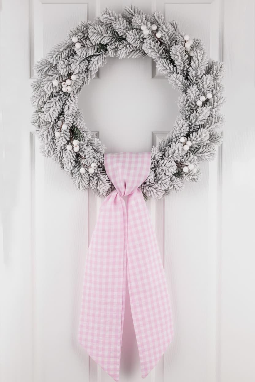 Pink White Checkered Plaid Bow Ribbon Bundle - Wreath Sash for Front Door Decor | 2 Pack (5.12" x 54.33")
