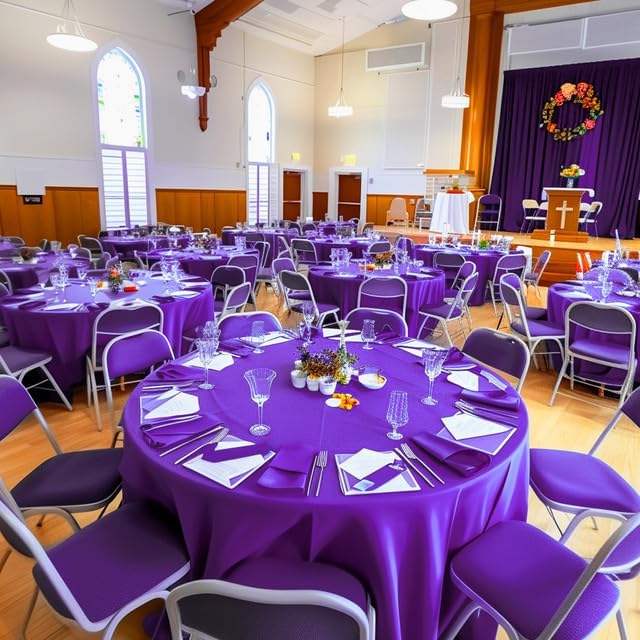 Niuara Purple Plastic Tablecloth - 84" Round Disposable Covers for Holiday & Easter Parties | 4 Pack