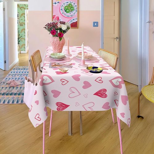 Valentines Tablecloth, 3Pack Valentines Day Tablecloth Decorations, 54x108 Inch Pink Heart Valentine Table Cloth Rectangle Disposable Table Cover for Valentine's Day Anniversary Wedding Party Supplies