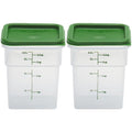 Cambro Food Storage Container with Lid (Microwave Safe and BPA-Free) - 2 Pack - Classic Series Square with Green Lid - 4 QT (Quart) - Commercial Grade for Food Prep (Translucent)