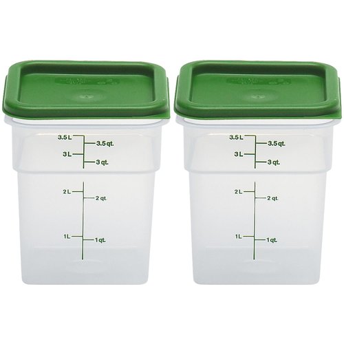 Cambro Food Storage Container with Lid (Microwave Safe and BPA-Free) - 2 Pack - Classic Series Square with Green Lid - 4 QT (Quart) - Commercial Grade for Food Prep (Translucent)
