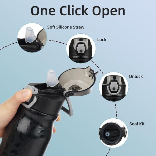 BJPKPK 25oz Insulated Water Bottle - BPA-Free Stainless Steel, Leak-Proof, Black Leopard Design