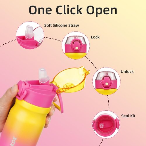 BJPKPK Insulated Water Bottle - 14oz Reusable Stainless Steel Flask with Straw & Leak-Proof Lid | Rainbow