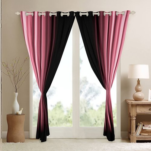 Feelyou Abstract Ombre Window Curtains for Bedroom Living Room Kids Teens Pink and Black Decor Window Drapes Treatments 42W X 63L,2 Panels