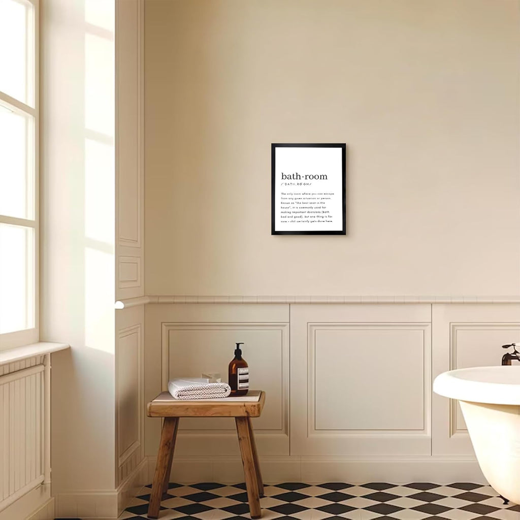 Regine Switzerland Bathroom Wall Art - Funny Definition Print | Minimalist Black Framed Canvas 8x10in