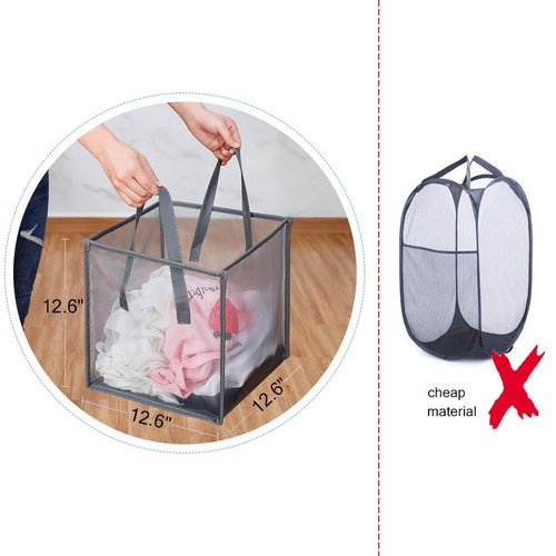 HONOMA Laundry Bags Hamper Bag with Handles,Portable &Collapsible Dirty Clothes Mesh Basket Foldable for Washing Storage, Kids Room,Dorm or Travel (Black, Single-Layer)