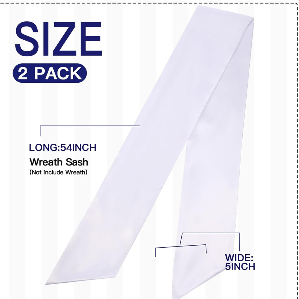 Skiennix 2 Pack Wreath Sash - Blank White Sash for Monogram Embroidery | 5'' W x 54'' L Decor
