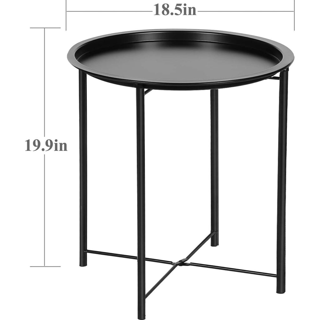 Elitehouse End Table Set of 2,Outdoor Side Table, Small Patio Round Folding Metal Black Side Tables for Outdoor,Living Room,Balcony and Office,Φ18.5" x 19.9"H，2 PCS