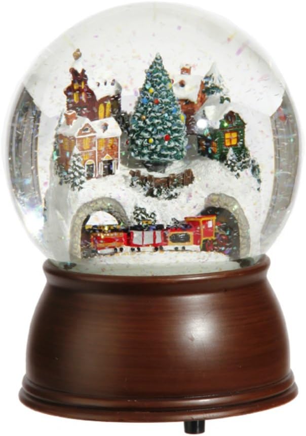 Raz Musical Glitter Globe - 6.5-Inch House & Moving Train Design for Enchanting Decor
