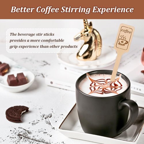 108Pcs 6.3 Inch Kayak Paddle Shaped Wooden Coffee Stirrers - Thick Birch Stir Sticks, Eco-Friendly Biodegradable Beverage Mixer for Coffee, Cocktails, Milk Tea & Hot/Cold Drinks