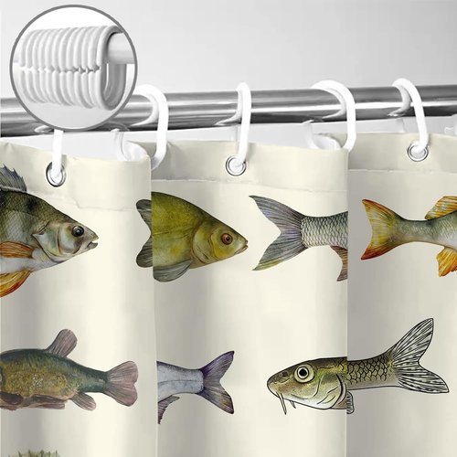 Sanzugh Rustic Cabin Fishing Shower Curtain, Country Lake House River Fish Hunting Fabric Shower Curtains Set for Men Bathroom Decorative with Hooks 72 X 72 Inch Camo Bath Decor