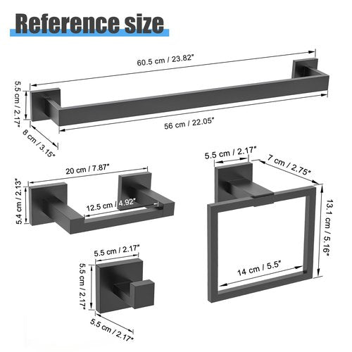 TURS 10-Piece Bathroom Hardware Accessories Set Matte Black Towel Bar Holder Set SUS304 Stainless Steel Towel Racks for Bathroom Wall Mounted, 23.6-Inch