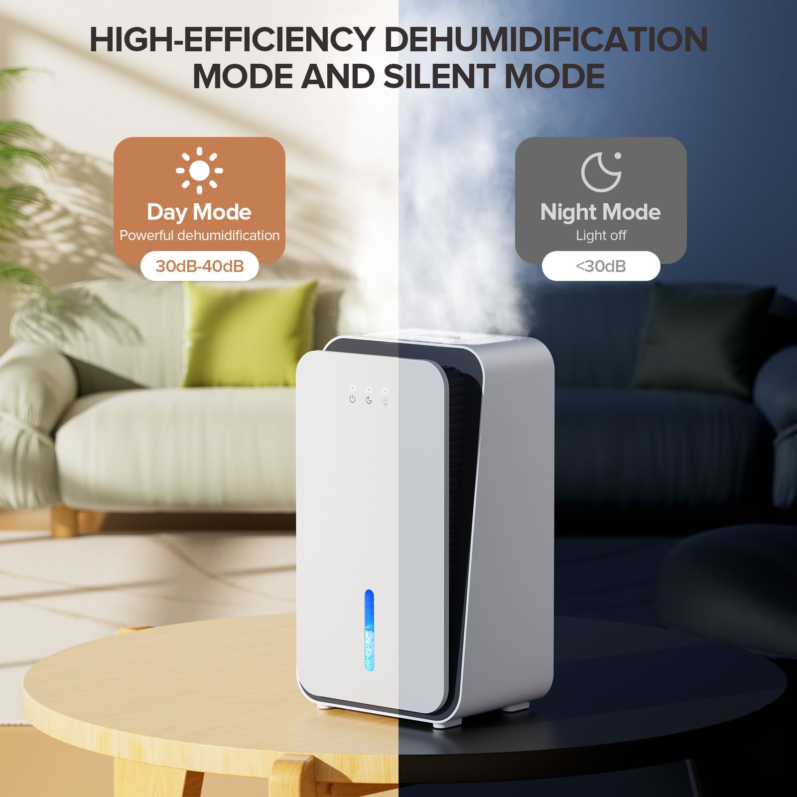 Onsekin Dehumidifier for Home, 1000 sq.ft Dehumidifier with Auto Shut Off, 7-Color LED Light Built-in Aromatherapy Diffuser, Ultra-Quiet Dehumidifiers for Bedroom, Bathroom, Basement (Pale White)