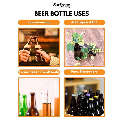 FastRack Amber Beer Bottles 12oz (Pack of 96) | Longneck Glass Beer Bottles with Pry-off Crown Finish for Home Brewing Mead, Cider & Kombucha | Durable Brewing Bottle & Bottling Kit