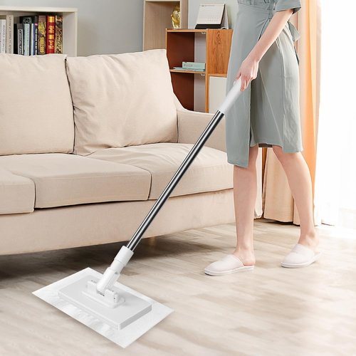 Disposable Dust Mop with 5 Reusable Cloths, 2026 Upgrade 39" Long Handle Wet and Dry Flat Mopping Sweeper Stick, No Wash Clip Mops with Locking Head, Retractable Gap Dust Cleaner for Wet & Dry