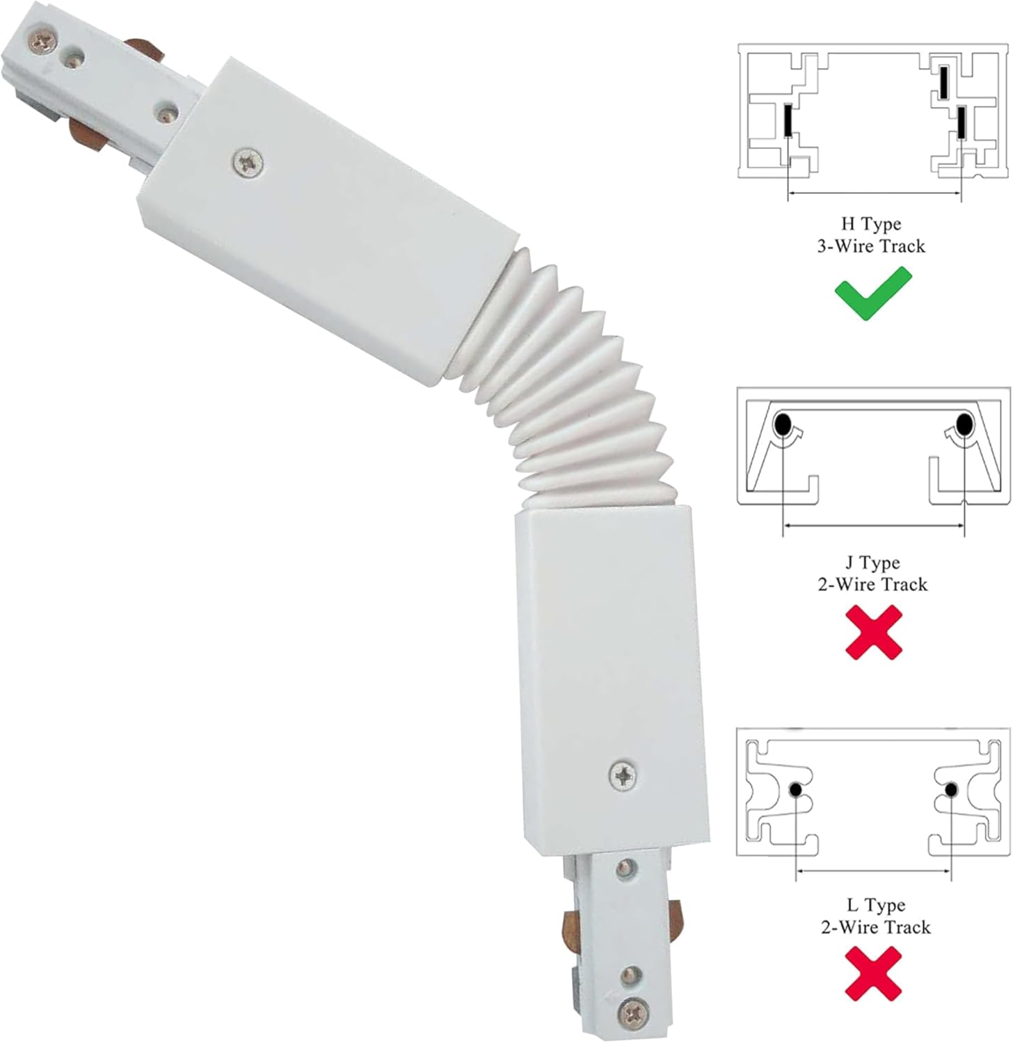 Skiennix H Type Track Lighting Connector - Flexible White 3-Wire Adjustable Accessory