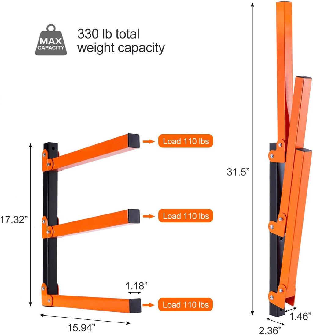 Ultrawall Wall Mount Wood Organizer - 3-Level Metal Rack for Indoor & Outdoor Storage | 4 Pack