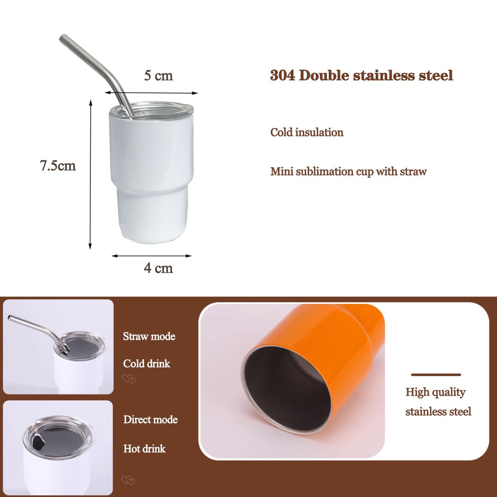BEDAZE 3 oz Mini Tumbler Shot Glass with Straw，Sublimation Double layer metal Blank Stainless Steel Cute Shot Glasses Set with Lids for Party drinks, coffee, cocktails (12pcs-white)