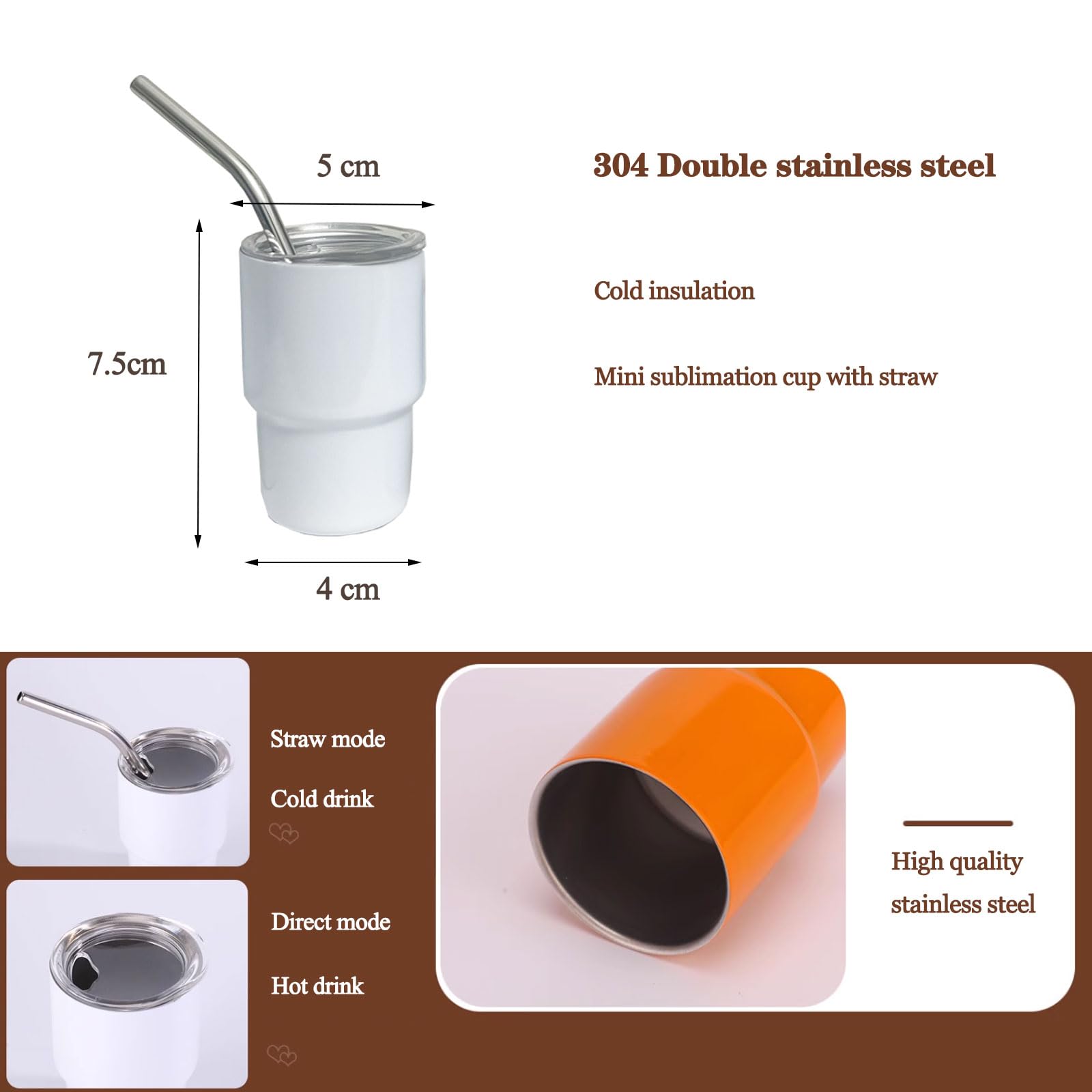 BEDAZE 3 oz Mini Tumbler Shot Glass with Straw，Sublimation Double layer metal Blank Stainless Steel Cute Shot Glasses Set with Lids for Party drinks, coffee, cocktails (12pcs-white)