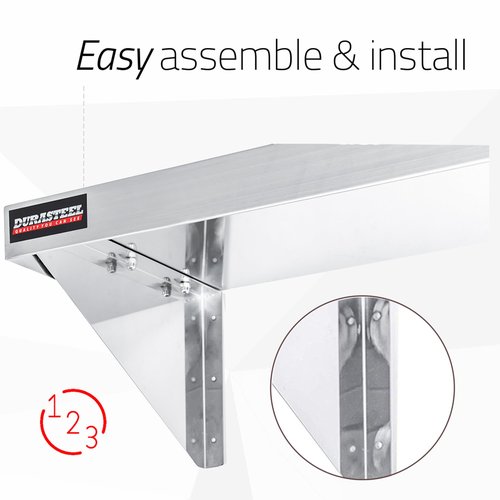 DuraSteel Stainless Steel Wall Shelf - 24" Wide x 12" Deep Commercial Grade - NSF Certified - Industrial Appliance Equipment (Restaurant, Bar, Home, Kitchen, Laundry, Garage and Utility Room)