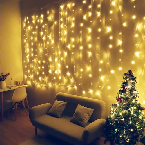 HEYFUNi Curtain Lights - 13ft x 6.5ft Safety Window Icicle String Lights | 30V, 8 Modes for Christmas & Weddings