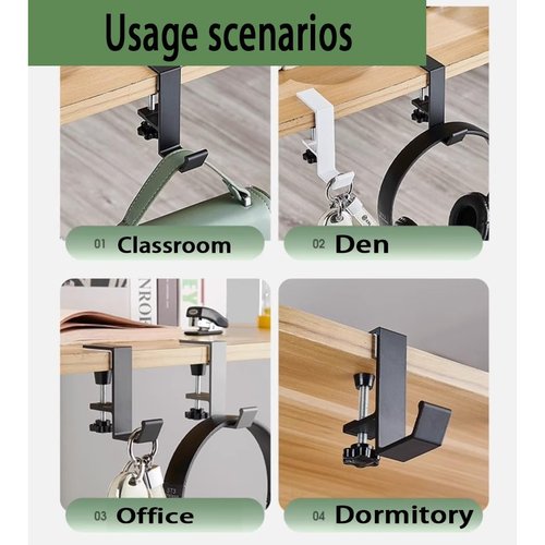 3 Pack Under Desk Mount Bag Holder Hook Clamp,Headphone Holder Backpack Hook,Desk Hook with Adjustable Arm Clamp (Black-A 3pc)