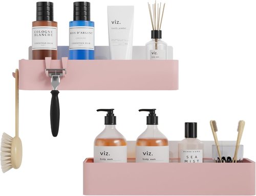 Kitsure Shower Caddy | 2-Pack Adhesive Organizer with Rustproof Metal Shelves - Large Pink