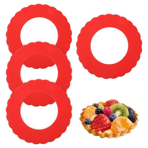 Ezymivs 4 Pcs Mini Pie Crust Shields, Pie Crust Protector for Edges Baking Silicone Crusts Shield for 4 to 6 in (Red)