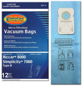 12 Riccar 8000 & Simplicity 7000 Type B Vaccum Bags, Upright, Commercial Vacuum Cleaners, 8000, 7000, 7200, 7250, 7300, 7350, 7700, 7750, 7900, 7950