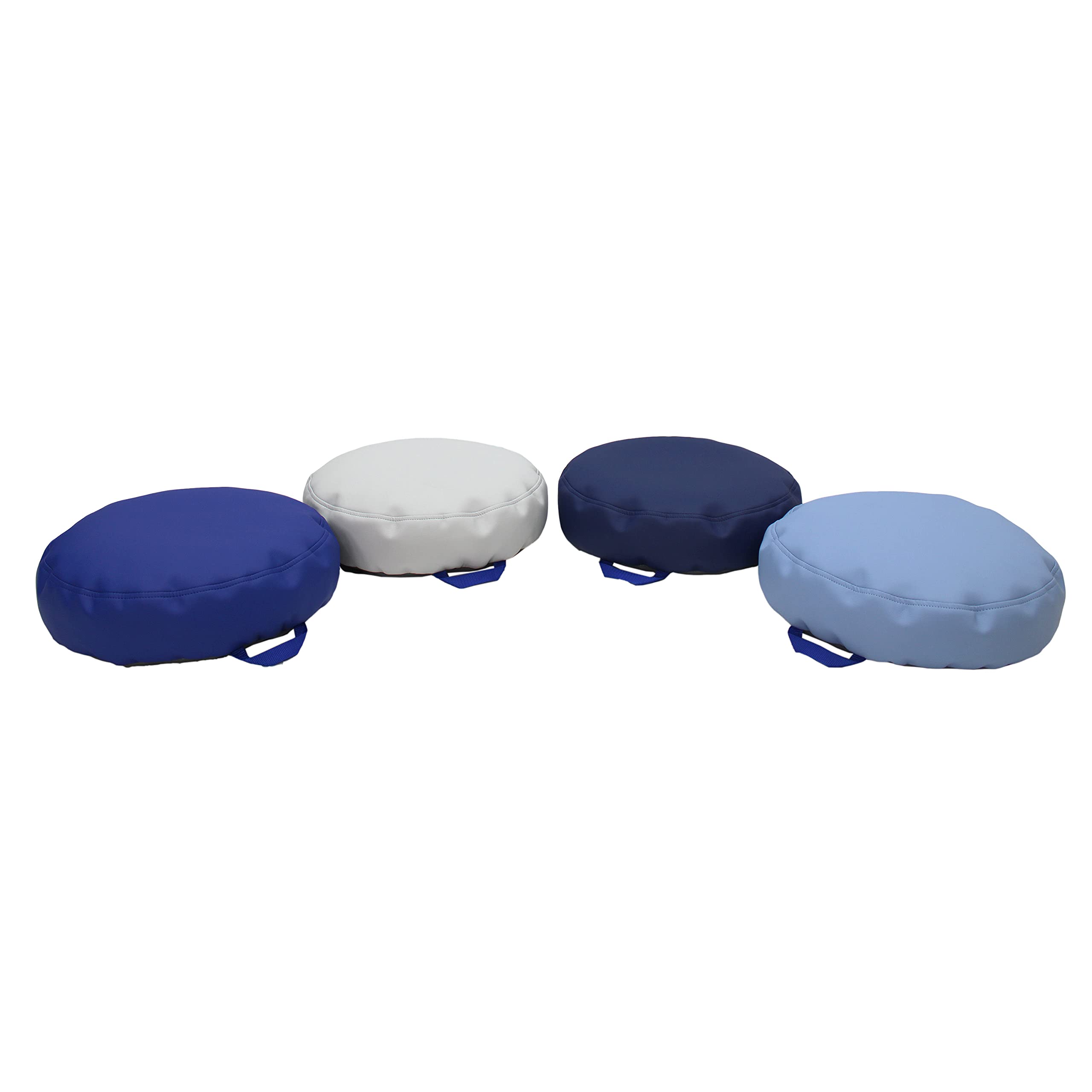 FDP SoftScape 15 inch Round Bean Floor Cushions with Handles Flexible Seating for Home, Daycare, Preschool, Classroom, Yoga and Meditation, 4 inch Height (4-Piece) - Navy/Powder Blue