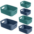 Vivikivi 6-Pack Plastic Storage Bins Baskets of 3 Sizes, Cabinet Organizer Pantry Organizing Baskets with Handles, Cupboard Box Containers for Home Kitchen Bathroom Classroom Office, Blue and Green