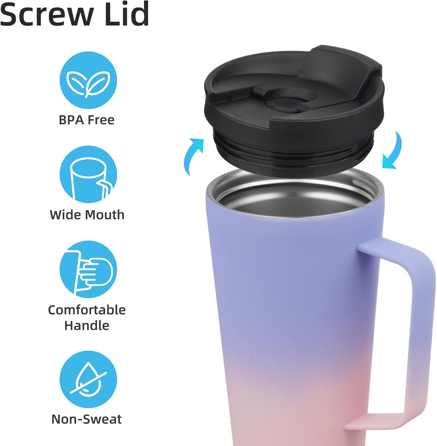 Skiennix Insulated Tumbler - 18 OZ Stainless Steel Travel Mug with Handle & Straw | Pastel Sunset
