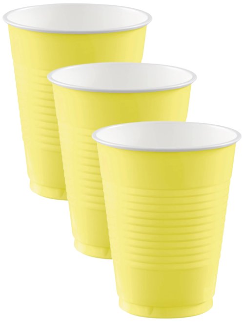 Amscan Premium Light Yellow Plastic Cups (18 oz) 50 Count - Stackable Heavy-Duty & Eco-Friendly Party Drinkware, Vibrant Color & Ultimate Durability (Pack of 3)