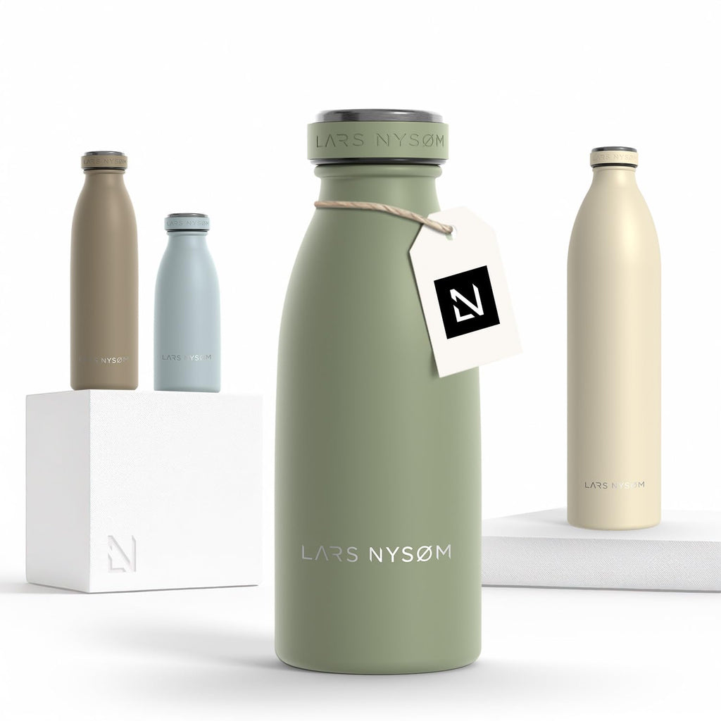 LARS NYSØM Stainless Steel Insulated Water Bottle 12oz 17oz 25oz 34oz 51oz | Insulated Thermo Flask for Hot and Cold Beverages | Leakproof Drinking Bottle (Sage Green, 11.9oz)