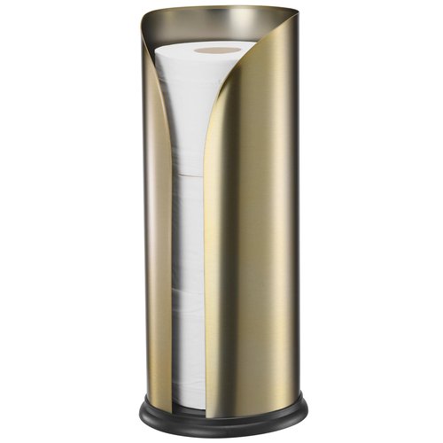 Navaris Toilet Roll Holder, Stainless Steel - Free Standing Storage Box for Up to 3 Loo Paper Rolls - Toilet-Roll Holders for Bathroom Organisation - Minimalist Design, Matte Gold