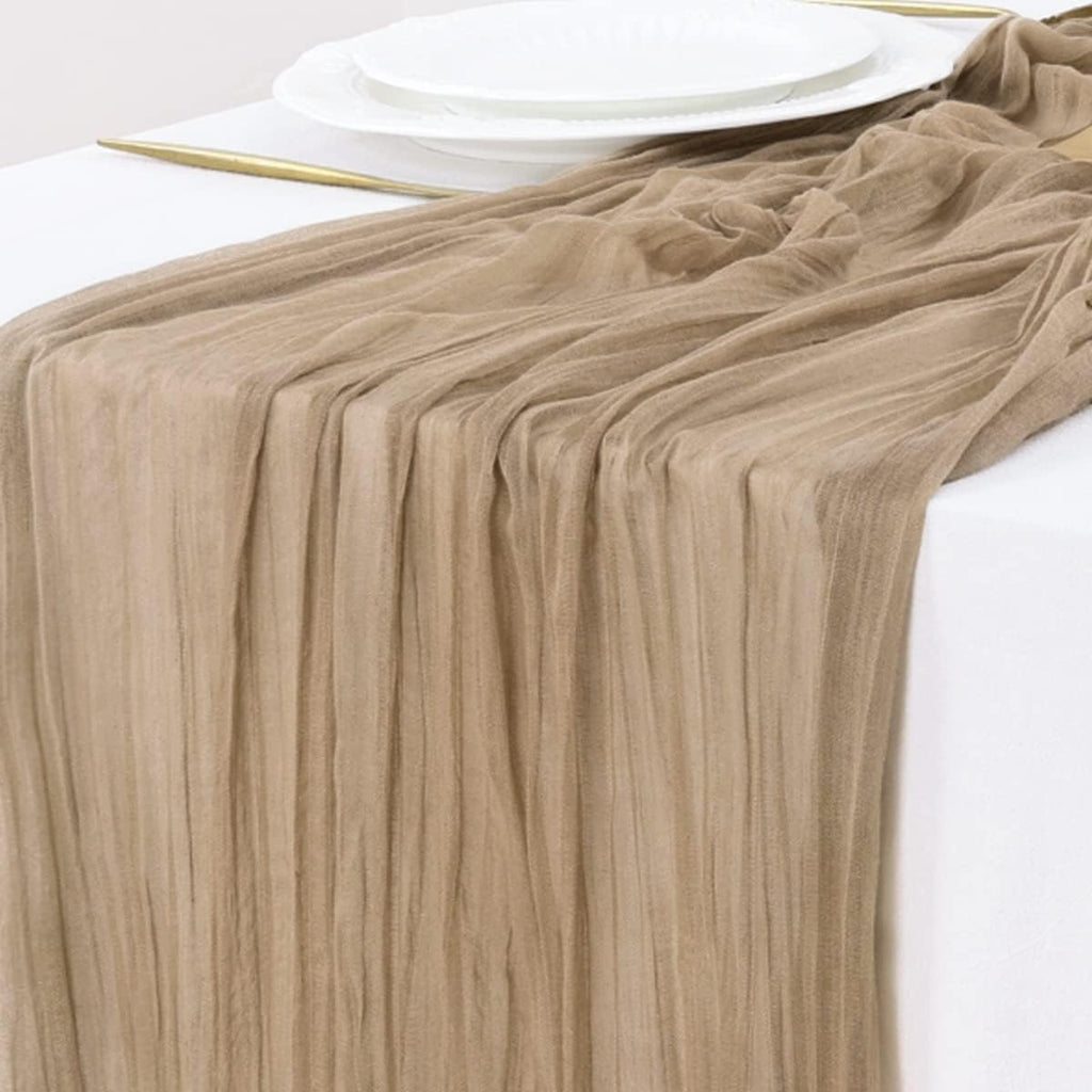 Socomi Cheesecloth Table Runner - 10pcs Nude Brown Boho Rustic 120 Inch for Weddings & Events