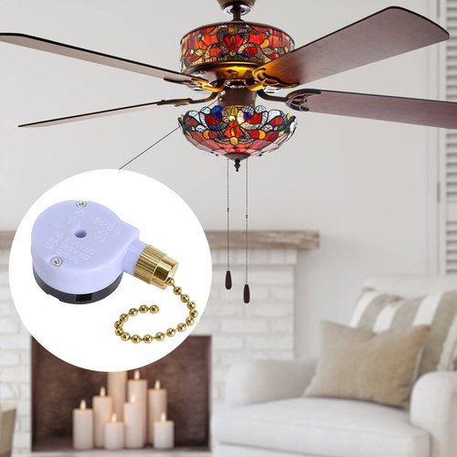 Ceiling Fan Switch Zing Ear ZE-228S 2 Speed 3 Wire Ceiling Fan Pull Chain Switch Speed Control Switch for Ceiling Fans, Wall Lamps, Cabinet Light, 2Pack Brass
