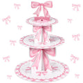 Willinglong 3 Tier Pink Bow Cake Stand Coquette Bow Party Birthday Cake Stand Decorations Pink Dessert Tower for Wedding Garden Birthday Party Supplies