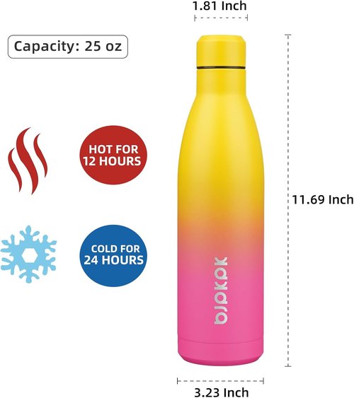 BJPKPK 25oz Insulated Water Bottle - Double Wall Vacuum Stainless Steel for Hot & Cold Drinks | Rainbow